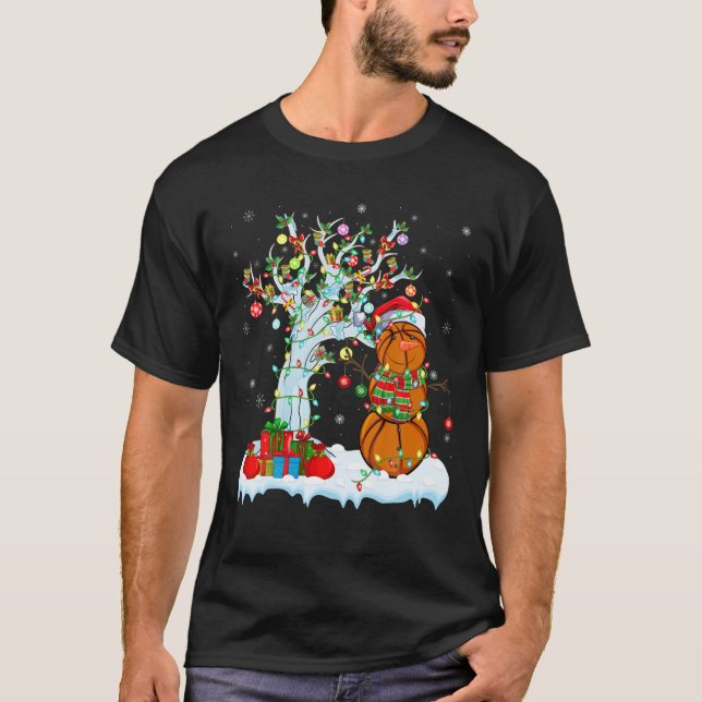 Camiseta Basquete Xmas Tree Lighting Snowman Basball C (Frente)