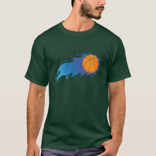 Camiseta Basquetebol com Chamas Azuis Bola Esportes EUA eng