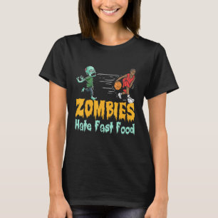 Camiseta Basquetebol Zumbis de Halloween Odeiam Comida Rápi