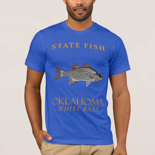 Camiseta Bass Branco de Peixe do Território de Oklahoma (Frente)