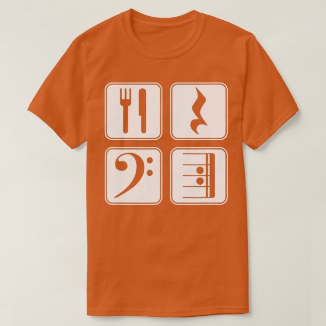 Camiseta Bass Clef Eat Rest Play Repetir Música Engraçada (Frente do Design)