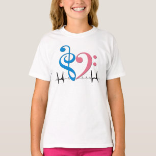 Camiseta Bass Clef Heart EKG Onda Cio e Rosa