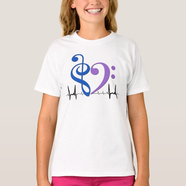 Camiseta Bass Clef Heart EKG Waves Blue & Ameyst (Frente)