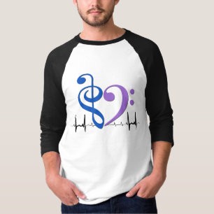 Camiseta Bass Clef Heart EKG Waves Blue & Ameyst