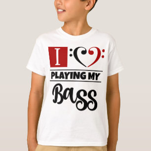 Camiseta Bass Clef Heart Eu Adoro Tocar Meu Bass