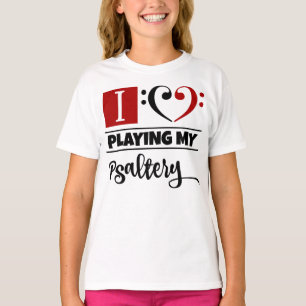 Camiseta Bass Clef Heart Eu Adoro Tocar Meu Psaltery