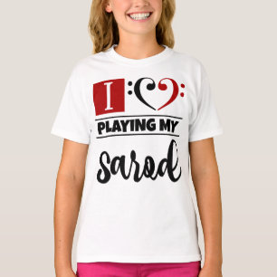 Camiseta Bass Clef Heart Eu Adoro Tocar Meu Sarod