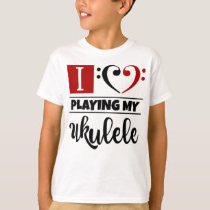 Camiseta Bass Clef Heart Eu Adoro Tocar Meu Ukulele