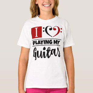 Camiseta Bass Clef Heart Eu Adoro Tocar Meu Violão