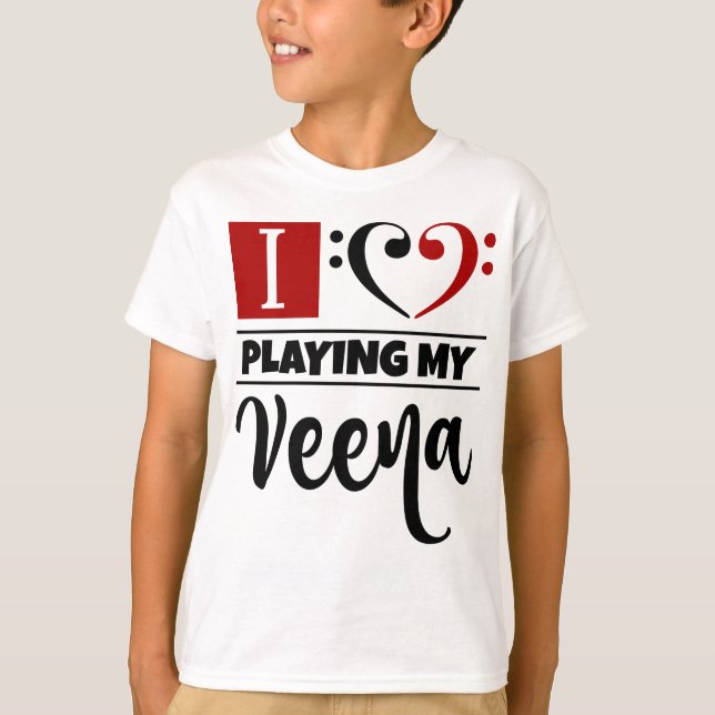 Camiseta Bass Clef Heart Eu Adoro Tocar Minha Veena (Frente)