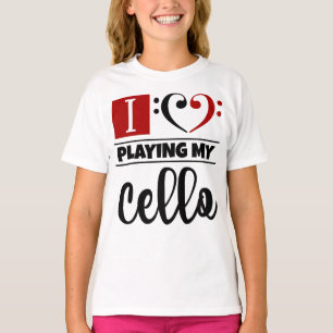 Camiseta Bass Clef Heart I Love Tocando Meu Cello