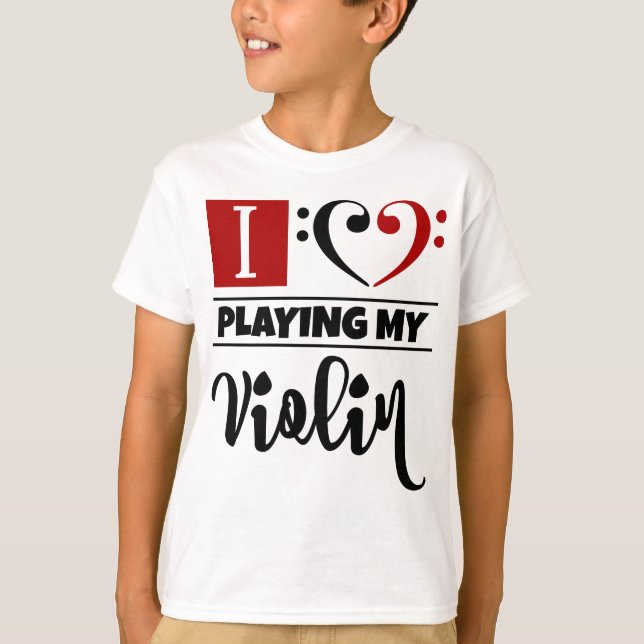 Camiseta Bass Clef Heart I Love Tocando Meu Violino (Frente)
