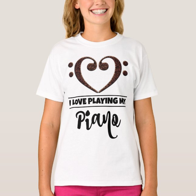 Camiseta Bass Clef Heart Love Tocando Piano (Frente)