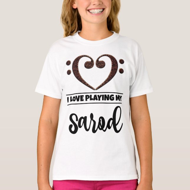 Camiseta Bass Clef Heart Love Tocando Sarod (Frente)