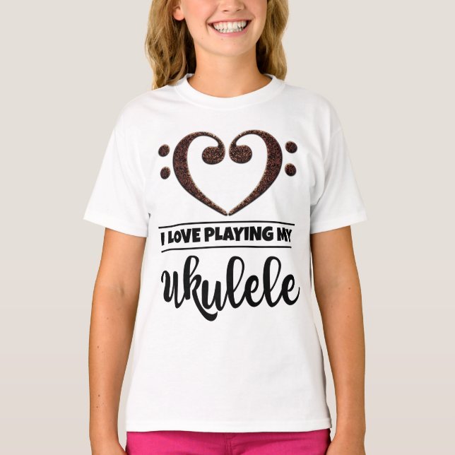 Camiseta Bass Clef Heart Love Tocando Ukulele (Frente)