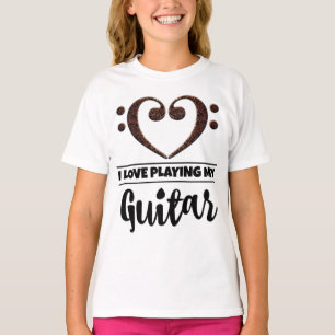 Camiseta Bass Clef Heart Love Tocando Violão
