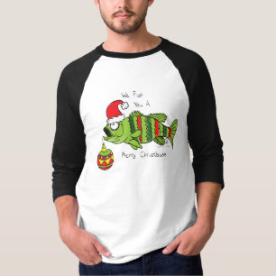 Camiseta Bass de Natal Engraçado Pesca Peixe Cartografia Bo