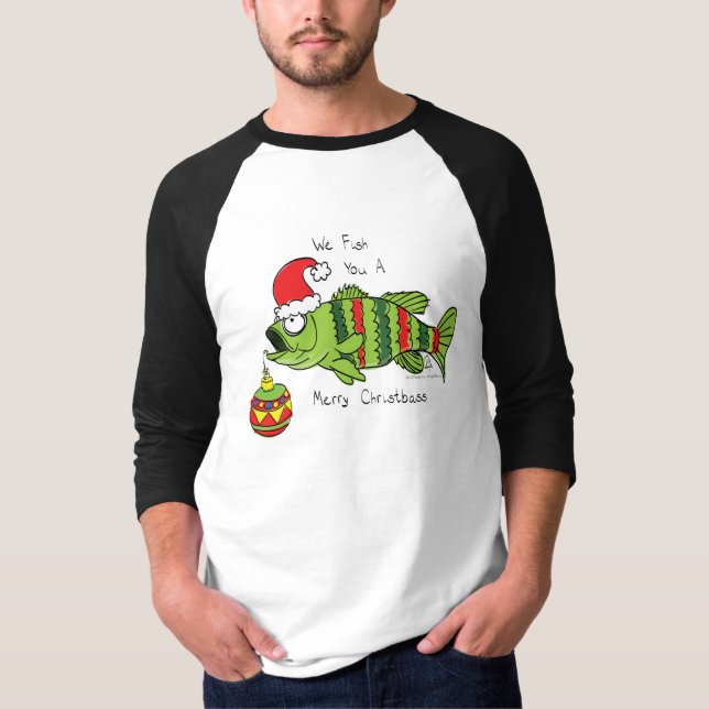 Camiseta Bass de Natal Engraçado Pesca Peixe Cartografia Bo (Frente)