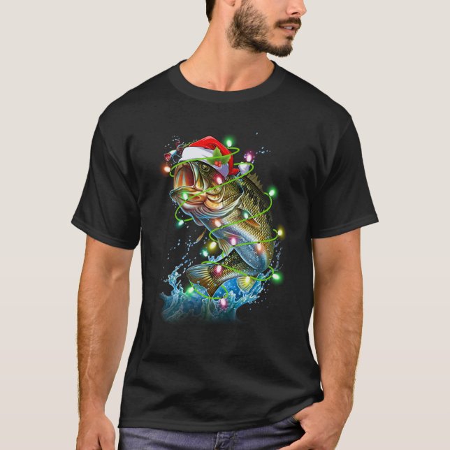 Camiseta Bass Engraçado Pescar Papai Noel Natal Peixe Pajam (Frente)