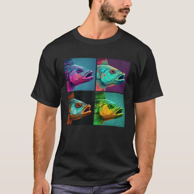 Camiseta Bass Fish Pop Illustration Colorful Animal Women (Frente)