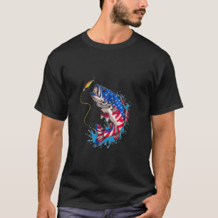 Camiseta Bass Fishing com Bandeira Americana, Peixe, Pescad