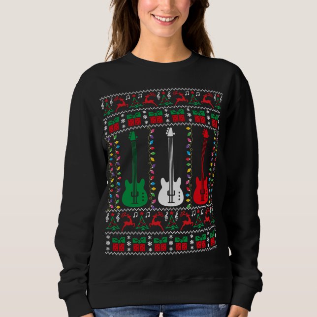 Camiseta Bass Guitar Ugly Christmas Sweater Guitarra Player (Frente)