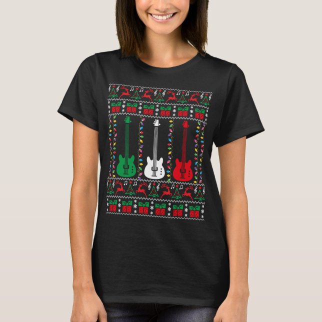 Camiseta Bass Guitar Ugly Christmas Sweater Guitarra Player (Frente)