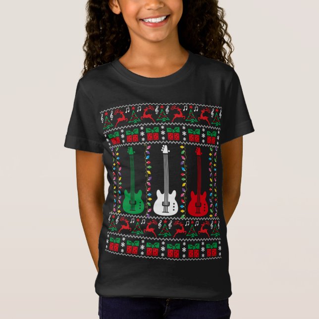 Camiseta Bass Guitar Ugly Christmas Sweater Guitarra Player (Frente)