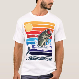 Camiseta Bass Mouth Retro Sunset Jumping Fish