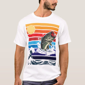 Camiseta Bass Mouth Retro Sunset Jumping Fish