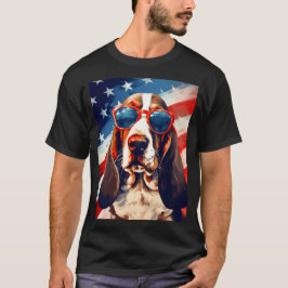 Camiseta Basset Hound 4 de julho bandeira americana