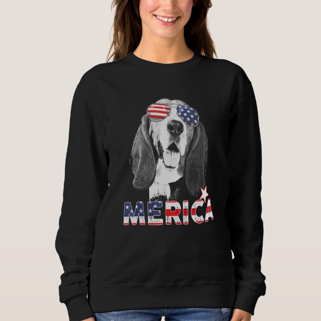 Camiseta Basset Hound 4 De Julho, Bandeira Americana Do Sun (Frente)