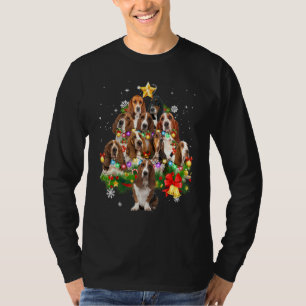 Camiseta Basset Hound Christmas Dog Tree Lights Pajamas Fam
