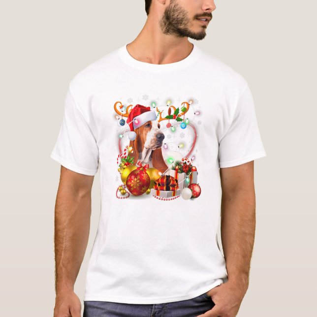 Camiseta Basset Hound Christmas Engraçado (Frente)