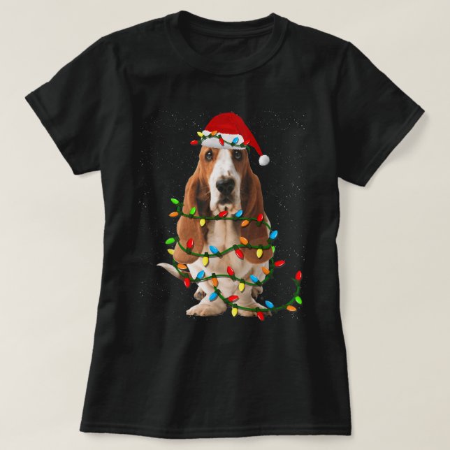 Camiseta Basset Hound Christmas Engraçado Basset Hound Dog  (Frente do Design)