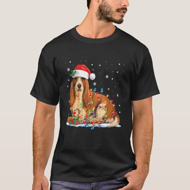 Camiseta Basset Hound Christmas Lights Pajama Xmas Dogs San (Frente)
