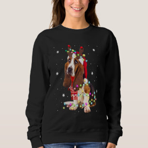 Camiseta Basset Hound Christmas Lights Xmas Matando Família