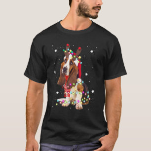 Camiseta Basset Hound Christmas Lights Xmas Matando Família