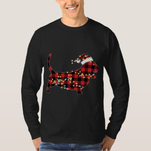 Camiseta Basset Hound Christmas Red Xadrez Buffalo Pajamas