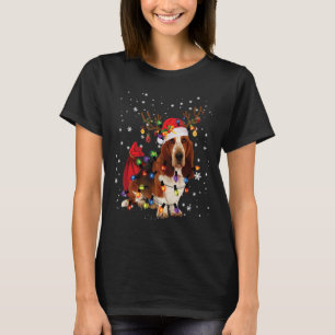 Camiseta Basset Hound Christmas Reindeer Santa Hat Pajama