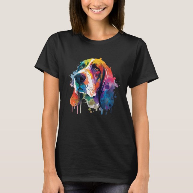 Camiseta Basset Hound Colorful Pop Splash Tie Dye (Frente)