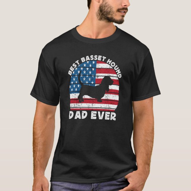 Camiseta Basset Hound Dad For Men Basset American Flag 4th  (Frente)