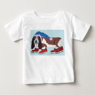 Camiseta Basset Hound de Natal de Patins no Gelo