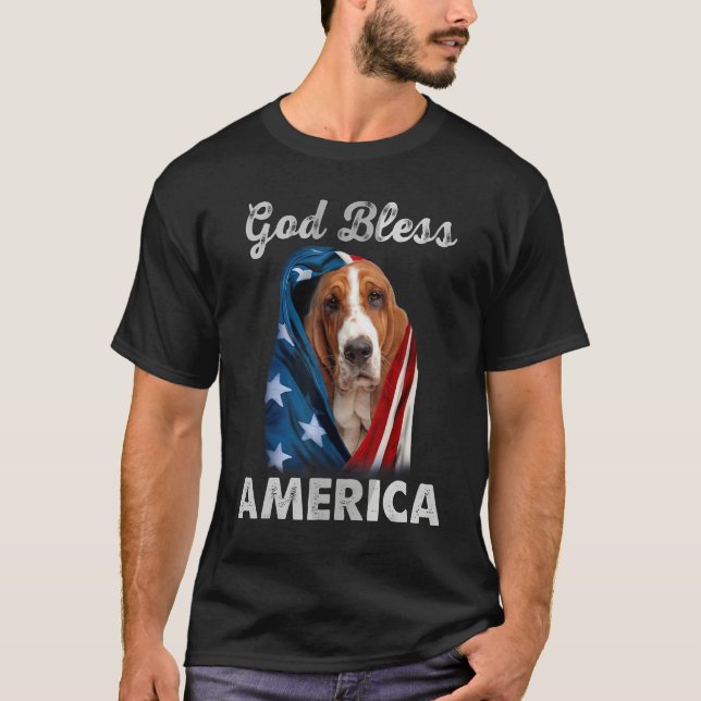 Camiseta Basset Hound Dog American USA Flag 4th of July Dog (Frente)