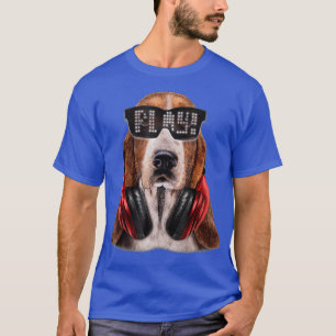 Camiseta Basset Hound Dog as DJ LED Sunglass e