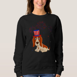 Camiseta Basset Hound Dog Red White Blue Fireworks Decinto