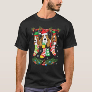 Camiseta Basset Hound Dogs Dentro Noel Meias Christma Feliz