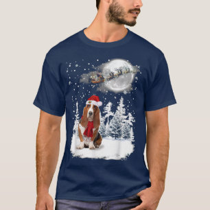 Camiseta Basset Hound Em Papais noeis De Luz De Natal Na Ne