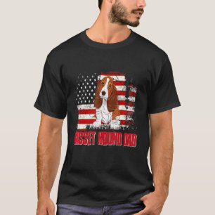 Camiseta Basset Hound Pai American Flag 4th Julho Dog