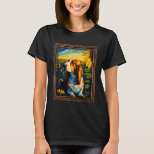 Camiseta Basset Hound Painting Sunflower Mãe Mulheres F